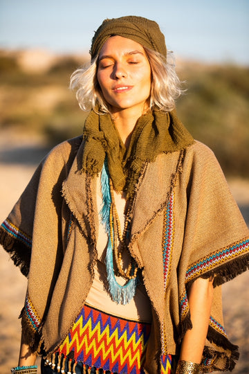 Brown Cardigan with Colorful Fringes